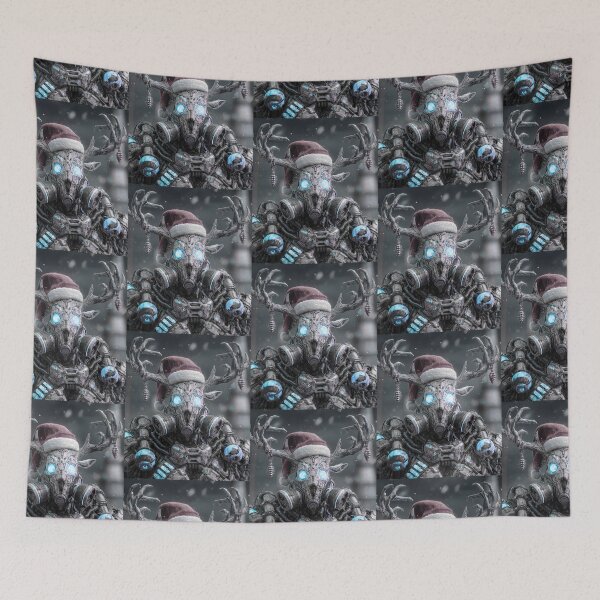 Item preview, TOCOCLAWS Frostbite Protocol: Cyberpunk Gas Mask Deer Throw Pillow designed and sold by TOCOCLAWS.