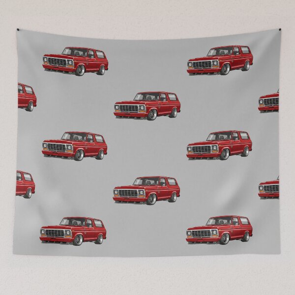 Aperçu de l'œuvre Illustration d'un Ford Bronco Ranger XLT rouge rabaissé de 1978 personnalisé créée et vendue par Motorline44.