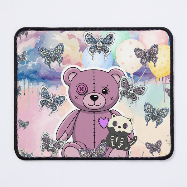 Item preview, Creepy Cute Pastel Goth Teddy Bear & Skeleton Kitten Dreamscape designed and sold by Side By Side Studio.