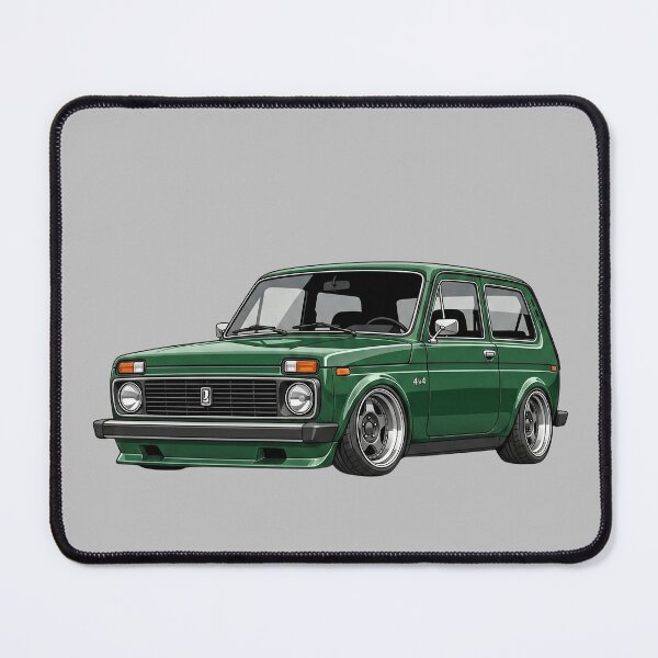 Item preview, Custom 1980 Lada Niva 4x4 Lowered Green Vintage SUV Illustration designed and sold by Motorline44.