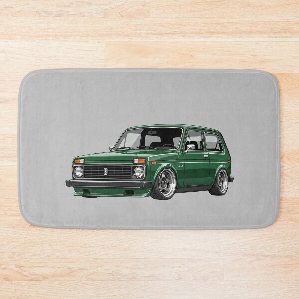 Item preview, Custom 1980 Lada Niva 4x4 Lowered Green Vintage SUV Illustration designed and sold by Motorline44.