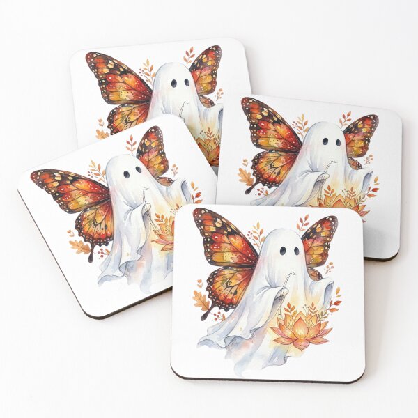 Item preview, Cute Watercolor Ghost with Autumn Butterfly Wings and Lotus Lamp designed and sold by VibranPalette.