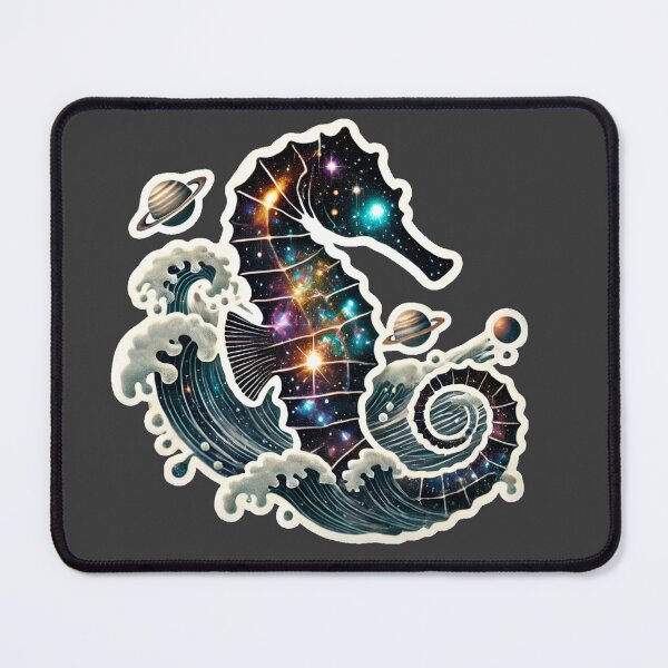 Item preview, Surreal Cosmic Seahorse Fantasy Galaxy Ocean Art Print designed and sold by PinUpPizzazz.