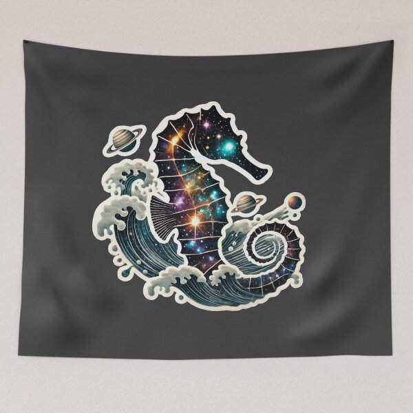 Item preview, Surreal Cosmic Seahorse Fantasy Galaxy Ocean Art Print designed and sold by PinUpPizzazz.