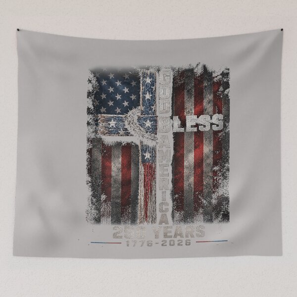 Item preview, God Bless America 250 Years 1776 2026 Christian Cross Flag designed and sold by GreggRoss.