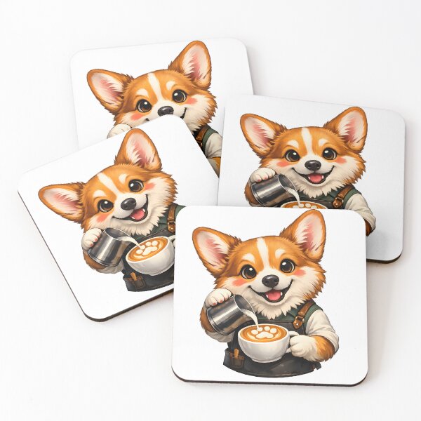 Item preview, Cute Corgi Barista Latte Art Premium Coffee Dog Illustration designed and sold by builtforyou.