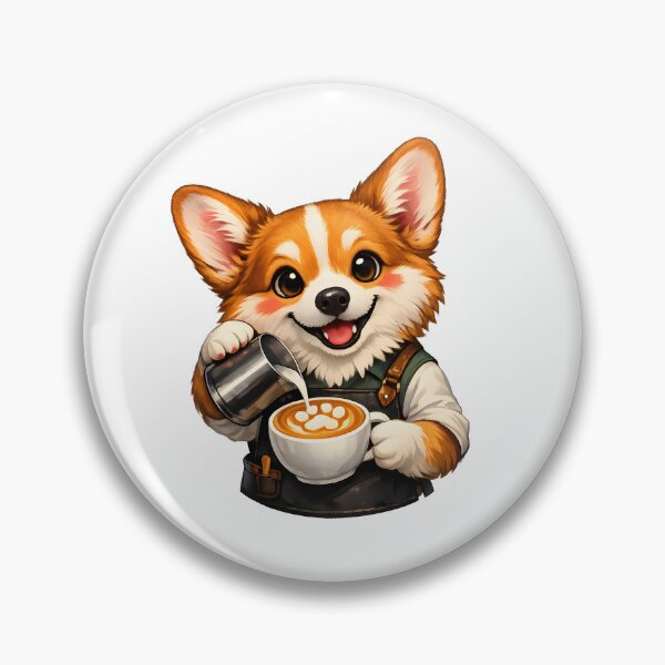 Item preview, Cute Corgi Barista Latte Art Premium Coffee Dog Illustration designed and sold by builtforyou.