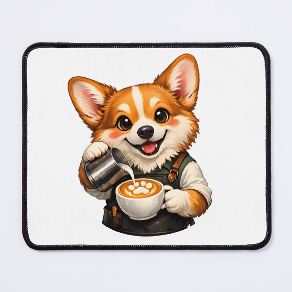 Item preview, Cute Corgi Barista Latte Art Premium Coffee Dog Illustration designed and sold by builtforyou.