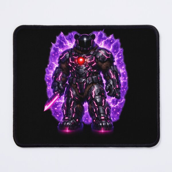 Item preview, Cyberpunk Bear Warrior — Neon Purple Armor Dark Fantasy Art for Bold Collectors designed and sold by ArtoryWorks.