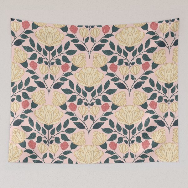 Item preview, Ivory and Pink Flowers Trellis Pattern designed and sold by Pinecone Place.