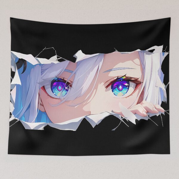 Item preview, Shenhe Genshin Impact Blue Eyes Peeking Through Torn Paper designed and sold by PMartistStudio.