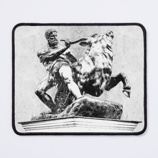 Item preview, Hercules Taming Cretan Bull Classical Sculpture Dark Mythology Art designed and sold by Ghoul Enterprises.