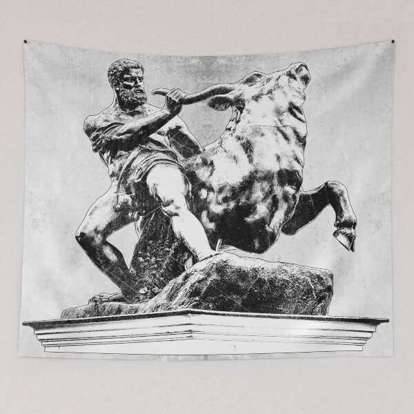 Item preview, Hercules Taming Cretan Bull Classical Sculpture Dark Mythology Art designed and sold by Ghoul Enterprises.