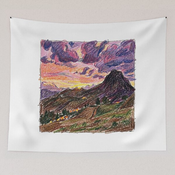 Item preview, Drawing of mountains at sunset designed and sold by CristianCEB.