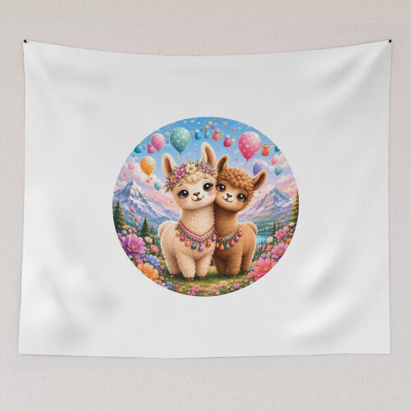 Item preview, Cute Baby Llama Couple in Mountain Flower Meadow | Kawaii Alpaca Illustration designed and sold by Celebrate & Sparkle.