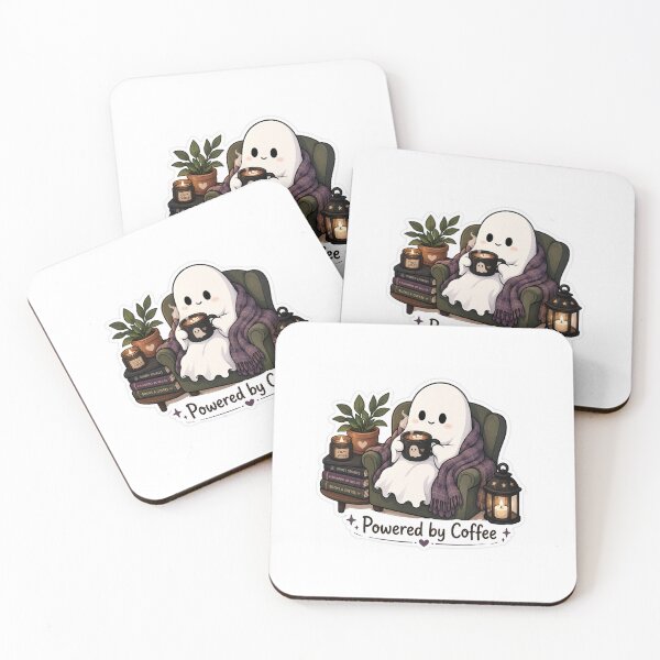 Item preview, Powered by Coffee — Cute Ghost Cozy Sticker designed and sold by TrazosInk.