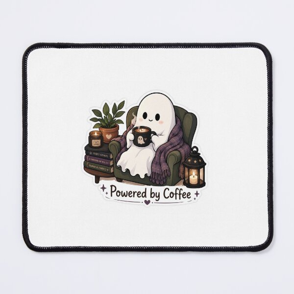 Item preview, Powered by Coffee — Cute Ghost Cozy Sticker designed and sold by TrazosInk.