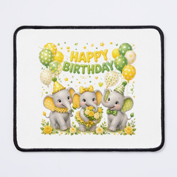 Item preview, Cute Elephant Happy Birthday Party PNG | Yellow Green Baby Elephants Balloons Floral Celebration designed and sold by Celebrate & Sparkle.