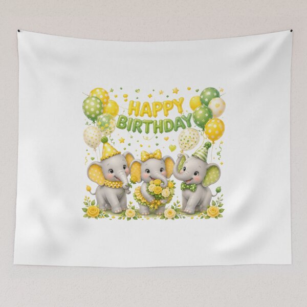 Item preview, Cute Elephant Happy Birthday Party PNG | Yellow Green Baby Elephants Balloons Floral Celebration designed and sold by Celebrate & Sparkle.