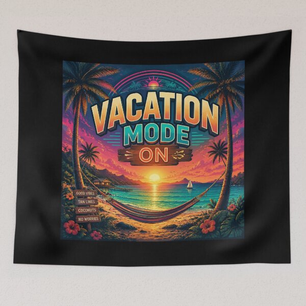 Item preview, Vacation Mode On Retro Tropical Sunset Beach Hammock Poster | Good Vibes Summer Paradise Wall Art Print designed and sold by FestivityFinds.