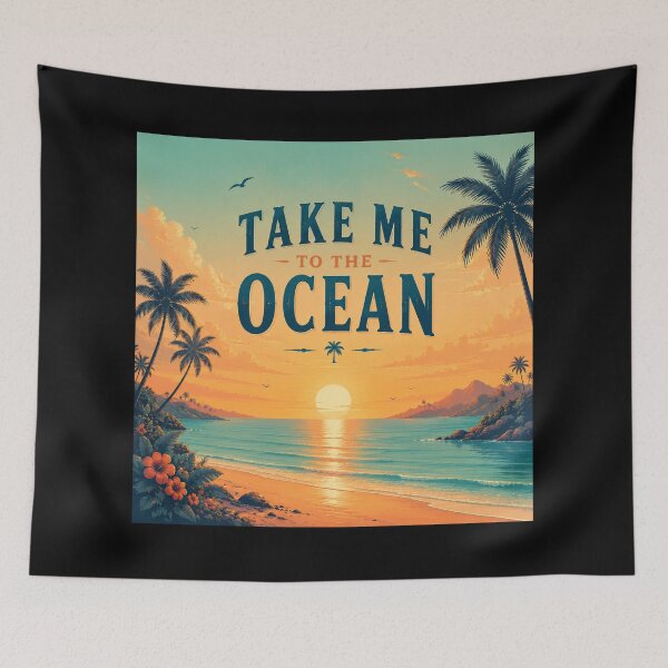 Item preview, Take Me to the Ocean – Tropical Beach Sunset Wall Art | Retro Palm Tree Coastal Travel Poster designed and sold by FestivityFinds.