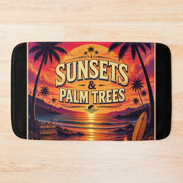Item preview, Sunset Beach Paradise Wall Art – Tropical Palm Trees Surf Surfboard Aesthetic Print designed and sold by FestivityFinds.