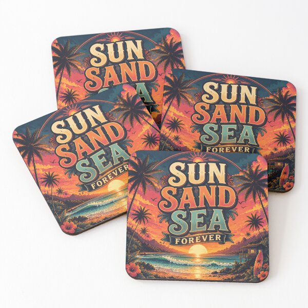 Item preview, Sun Sand Sea Forever Retro Tropical Beach Sunset Poster | Vintage Ocean Surf Coastal Wall Art Print designed and sold by FestivityFinds.