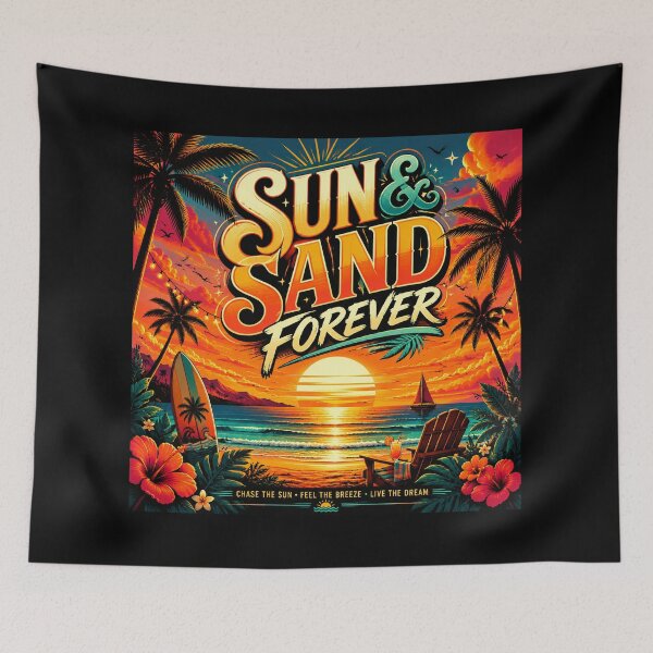 Item preview, Sun & Sand Forever Retro Tropical Sunset Beach Surf Poster | Vintage Summer Ocean Wall Art Print designed and sold by FestivityFinds.
