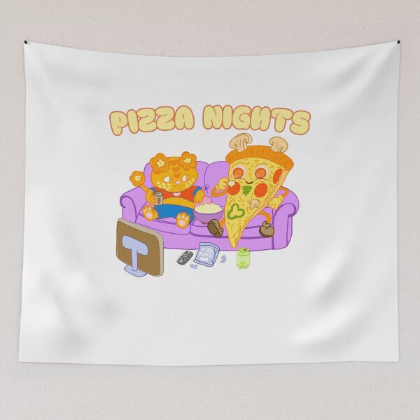 Item preview, Pizza Nights – Cozy Cat and Pizza Slice Movie Night designed and sold by BritishDelights.