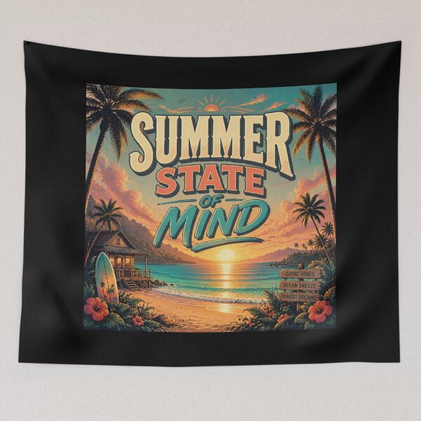 Item preview, Summer State of Mind Retro Tropical Beach Sunset Poster | Vintage Ocean Paradise Coastal Wall Art Print designed and sold by FestivityFinds.