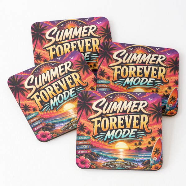 Item preview, Summer Forever Mode Retro Beach Sunset Wall Art | Tropical Surf Aesthetic Good Vibes Coastal Print designed and sold by FestivityFinds.