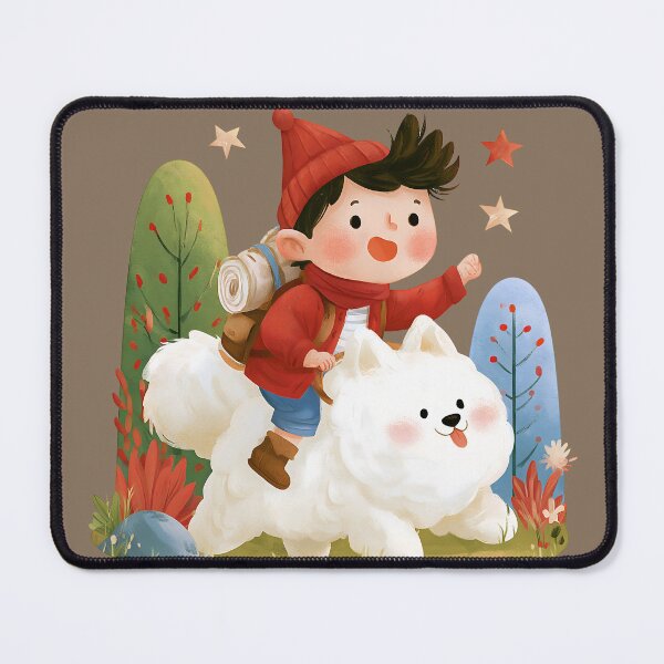 Item preview, Cute Boy Riding Samoyed Dog Adventure Sticker designed and sold by AMIDATORA.