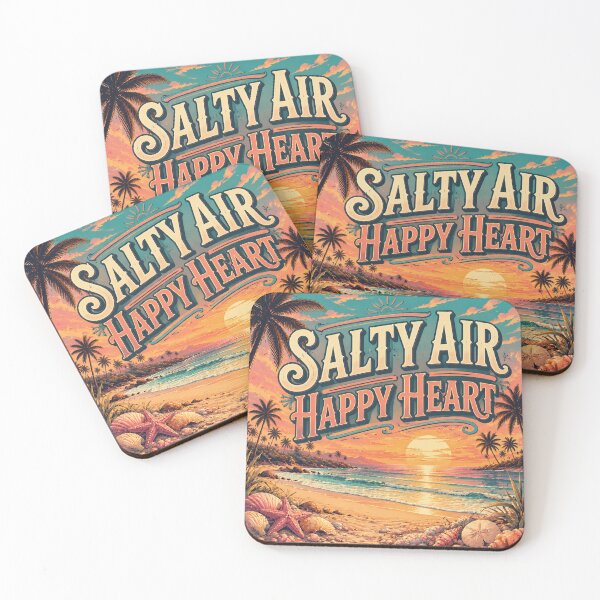 Item preview, Salty Air Happy Heart Retro Tropical Beach Sunset Poster | Vintage Coastal Ocean Wall Art Print designed and sold by FestivityFinds.