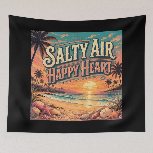 Item preview, Salty Air Happy Heart Retro Tropical Beach Sunset Poster | Vintage Coastal Ocean Wall Art Print designed and sold by FestivityFinds.