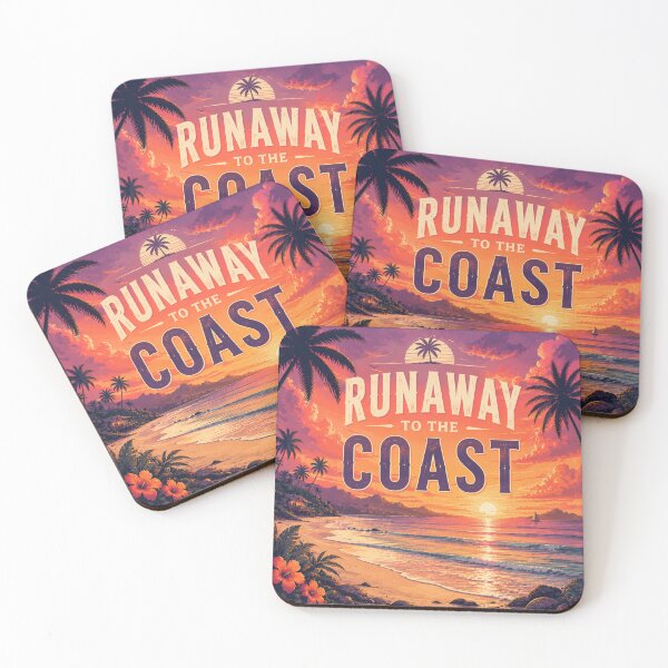 Item preview, Runaway to the Coast | Tropical Beach Sunset Wall Art | Palm Trees Ocean Travel Vintage Aesthetic Poster designed and sold by FestivityFinds.