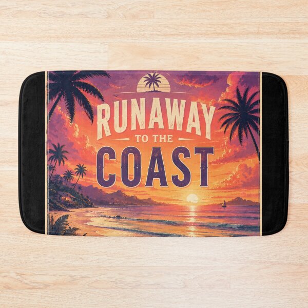 Item preview, Runaway to the Coast | Tropical Beach Sunset Wall Art | Palm Trees Ocean Travel Vintage Aesthetic Poster designed and sold by FestivityFinds.