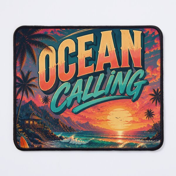 Item preview, Ocean Calling Retro Tropical Beach Sunset Surf Poster | Vintage Coastal Wave Travel Wall Art Print designed and sold by FestivityFinds.