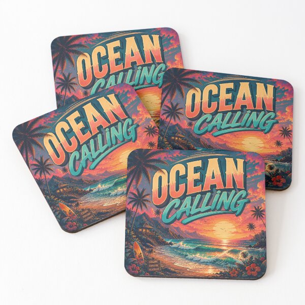Item preview, Ocean Calling Retro Tropical Beach Sunset Surf Poster | Vintage Coastal Wave Travel Wall Art Print designed and sold by FestivityFinds.