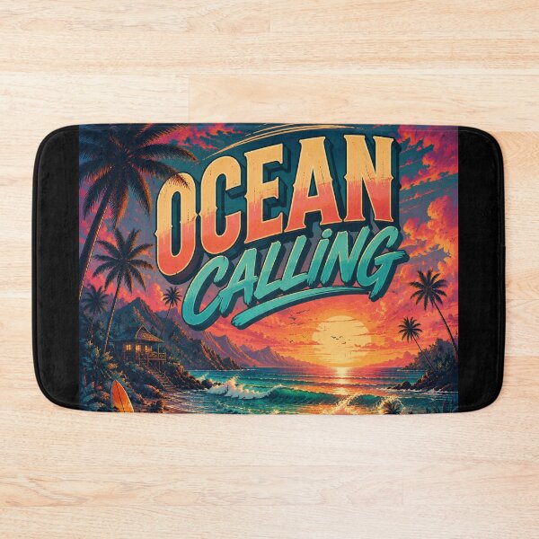 Item preview, Ocean Calling Retro Tropical Beach Sunset Surf Poster | Vintage Coastal Wave Travel Wall Art Print designed and sold by FestivityFinds.