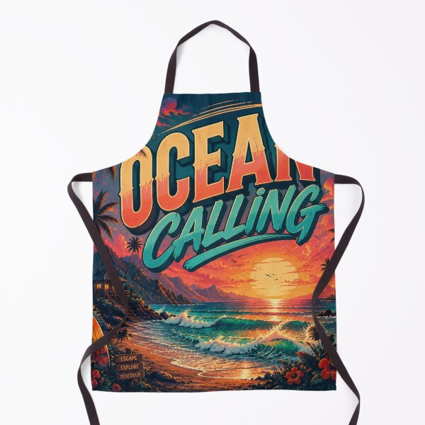 Item preview, Ocean Calling Retro Tropical Beach Sunset Surf Poster | Vintage Coastal Wave Travel Wall Art Print designed and sold by FestivityFinds.