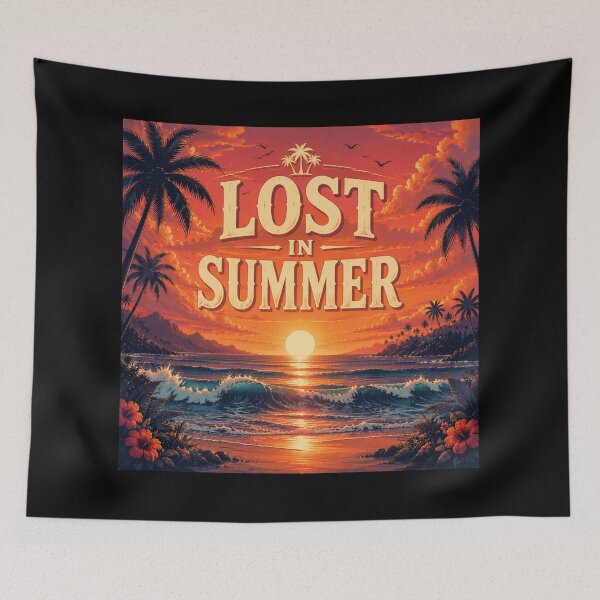 Item preview, Lost in Summer Beach Sunset Wall Art | Tropical Ocean Waves Retro Palm Trees Poster | Cinematic Surf Aesthetic Decor designed and sold by FestivityFinds.