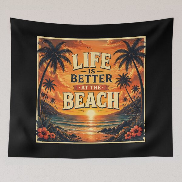 Item preview, Life Is Better at the Beach – Tropical Sunset Wall Art | Palm Tree Ocean Coastal Quote Poster designed and sold by FestivityFinds.