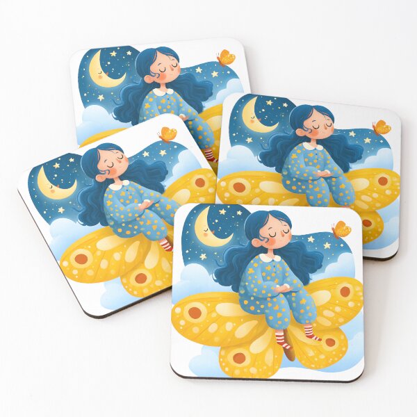 Item preview, Cute Girl in Pajamas Riding Butterfly Dream Sticker designed and sold by AMIDATORA.
