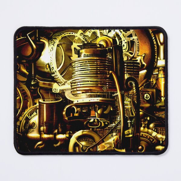 Item preview, Dark Golden Steampunk Factory Engine Room Cylinder Gear Cathedral Industrial Art designed and sold by YugenWorkshop.