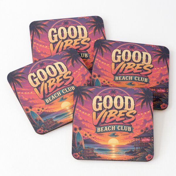 Item preview, Good Vibes Beach Club Retro Tropical Sunset Poster | Surf Club Neon Ocean Wall Art Print designed and sold by FestivityFinds.