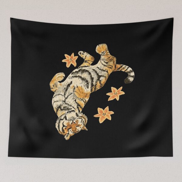 Item preview, Sleeping Watercolor Tiger With Lily Flowers Vintage Animal Lover Graphic T-Shirt designed and sold by Lilbahlil.