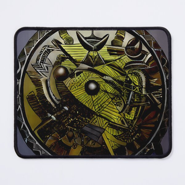 Item preview, Dark Crescent Horn Deity Triple Orb Mosaic Shield Olive Green Steel Art designed and sold by YugenWorkshop.