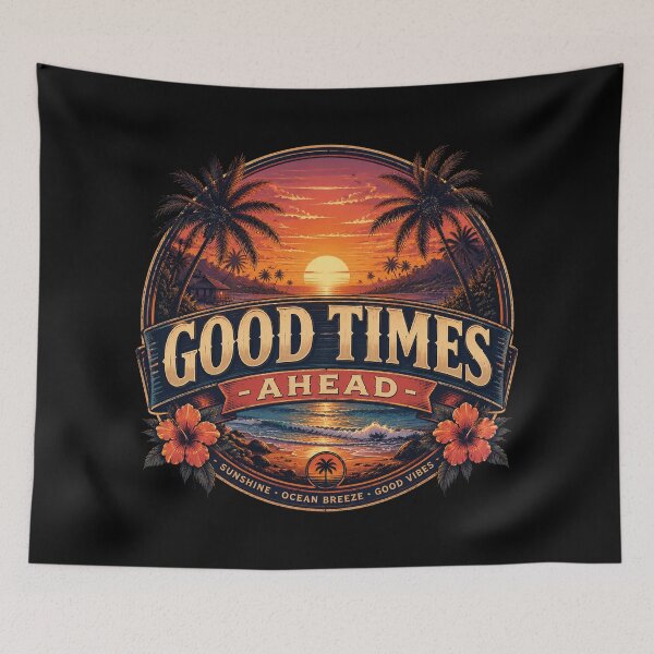 Item preview, Good Times Ahead Beach Sunset T-Shirt Design | Tropical Palm Tree Ocean Sunset Aesthetic designed and sold by FestivityFinds.