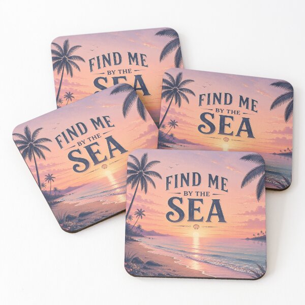 Item preview, Find Me by the Sea | Pastel Beach Sunset Wall Art | Tropical Ocean Waves Palm Trees Aesthetic Coastal Poster designed and sold by FestivityFinds.