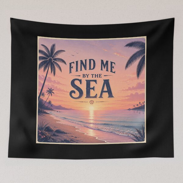 Item preview, Find Me by the Sea | Pastel Beach Sunset Wall Art | Tropical Ocean Waves Palm Trees Aesthetic Coastal Poster designed and sold by FestivityFinds.